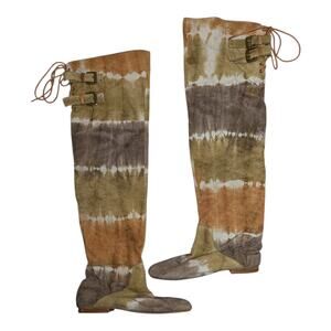 Jeffrey Campbell Lubb Batik Tan Green Tie Dye Over the Knee Suede Boots 6.5